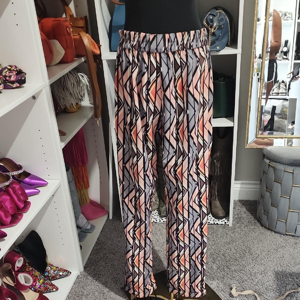 NY Collection Women's Geometric Trousers - Black, Pink, Cream